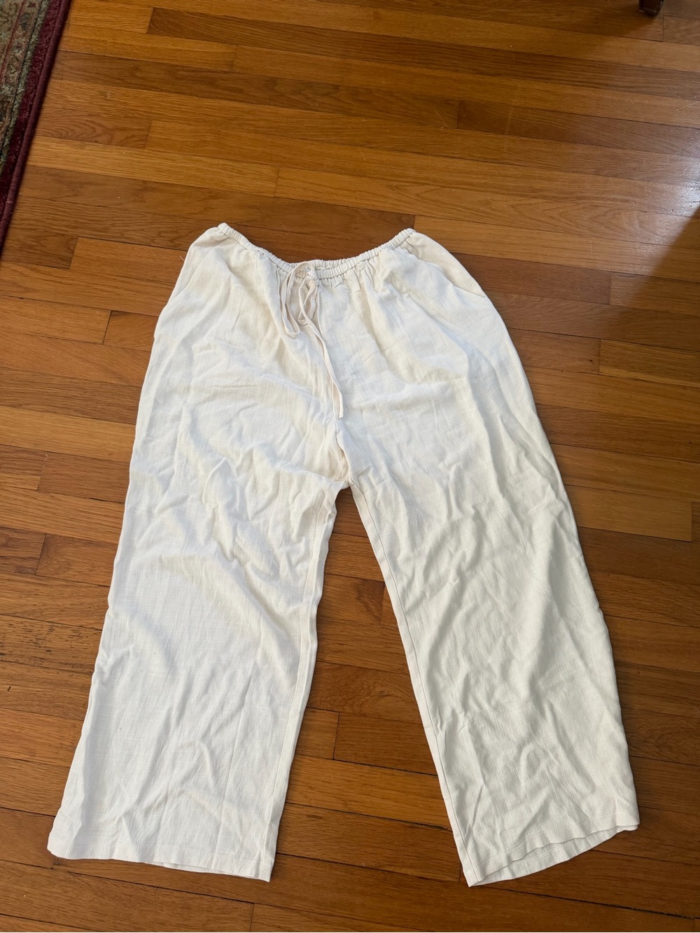 ASOS Light Cream Drawstring Linen-Blend Pants